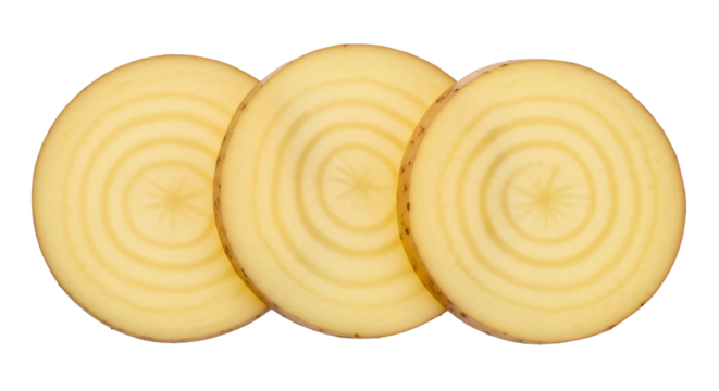 Three slices of yellow beetroot on transparent background food photography vegetable culinary healthy eating