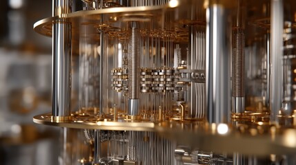 A close-up view of intricate metallic components, showcasing the detailed design of a futuristic machine or technology.