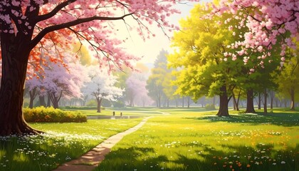 Fototapeta premium Springtime park serenity a picturesque landscape