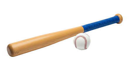 Wooden baseball bat and ball on transparent background