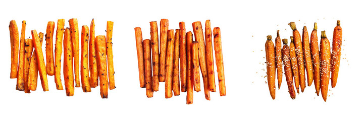 Crispy roasted carrots kitchen food photography transparent background healthy cooking