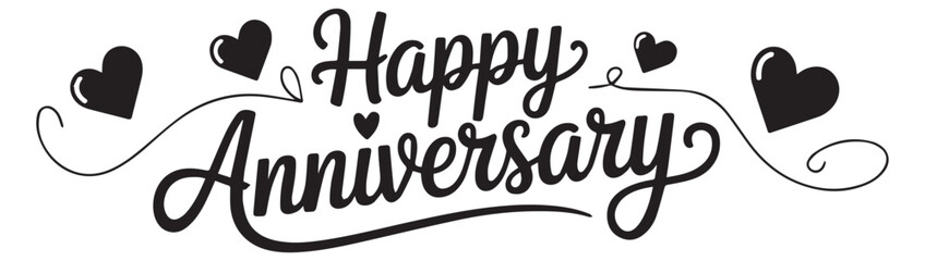Happy Anniversary lettering with large and small hearts