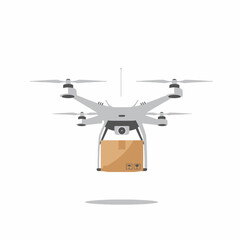 Modern Drone Delivering a Cardboard Box Parcel
