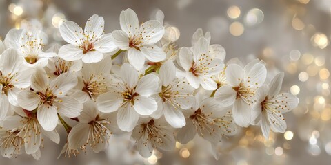 Elegant white cherry blossoms symbolize renewal and romance, ideal for spring marketing, wedding invitations, or seasonal wellness branding