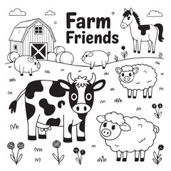 Black and White Silhouette Farm Animal Collection (Describes the style and content)