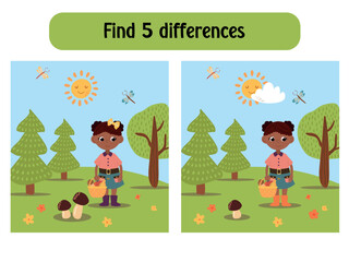 Fototapeta premium Find Five Differences Game Illustration