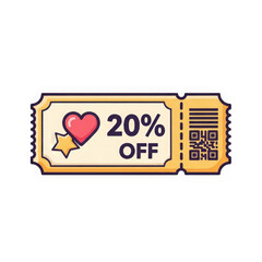 20% Off Discount Ticket with Heart and QR Code