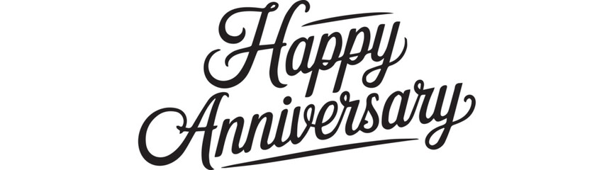 Happy Anniversary text with small hearts and swirls