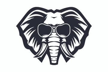 Stylish elephant head sports sunglasses while showing cool confidence in a bold monochrome art