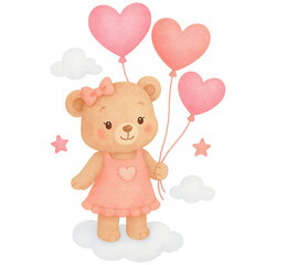 Cartoon Illustration of Happy Baby Teddy Bear