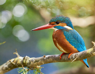 Colorful Kingfisher perched on branch