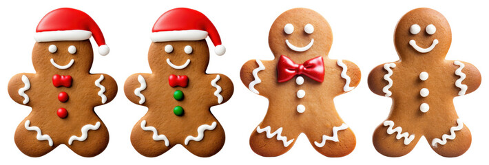 PNG Festive gingerbread cookies smiling, element set on transparent background