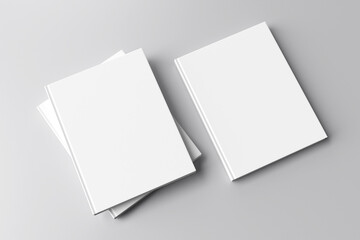 Stacked book mockup with blank white covers. Ideal for showcasing book designs, covers, or branding. isolated on gray background