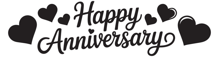 Happy Anniversary calligraphy with hearts and curves