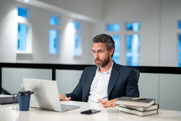Business man entrepreneur startup owner in modern office. Occupation person in work space. Business portrait. Confident business worker. Business, finance and employment. Successful office worker.
