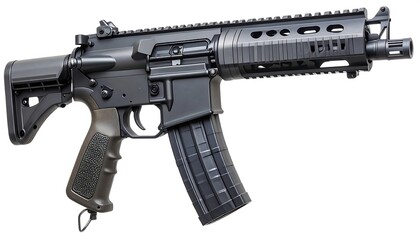 Black firearm on white background