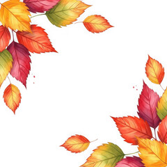 Fototapeta premium Vibrant autumn leaves border design with watercolor texture isolated on transparent background
