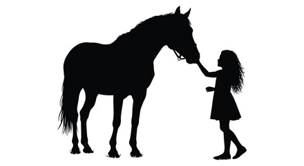 Silhouette of a girl gently reaching out to touch a majestic horse © Jewel