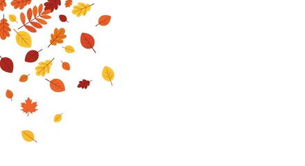 Falling Autumn Leaves Scattered on White Background - Red, Orange, Yellow Colored