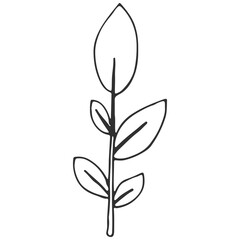 Black and white vector illustration of a tree, flower, and plant with floral leaf patterns for spring nature design