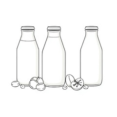 Homemade nut milk varieties in glass bottles