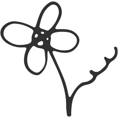 Hand-drawn Flower: A delicate black-and-white sketch of a simple, elegant four-petal flower, showcasing its natural beauty and minimalist charm.