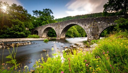Fototapeta premium Stone arch bridge over a flowing river