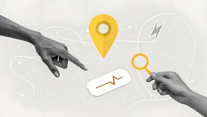Minimalist UI Illustration with Location Pin and Search Interaction