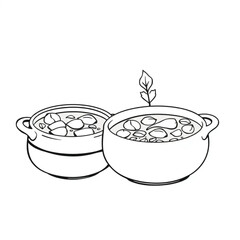 Homemade vegetable spring soup in ceramic crocks