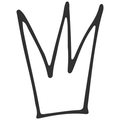 Digital art in the style of a simple, hand-drawn, black and white crown with three peaks, isolated on a plain white background.
