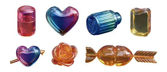 Colorful Isolated Clipart of Various Decorative Objects on Transparent Background
