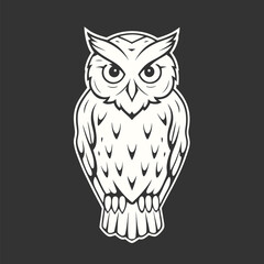 Stylized owl stands majestically with detailed plumage on a dark background