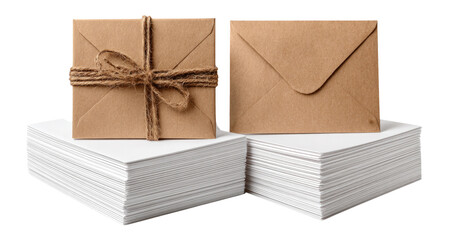 Brown Envelopes and Stack of Blank Paper on Transparent Background