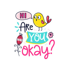 Digital art: A yellow cartoon bird says 