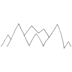 A minimalist line drawing of jagged mountain peaks against a white background, creating a simple, serene, and uncluttered landscape illustration with no shading.
