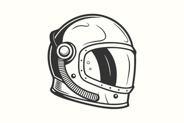 Fototapeta premium Vintage monochrome astronaut helmet featuring detailed design with visor reflecting light on a plain background