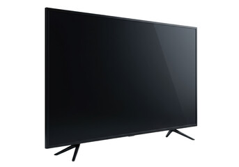Modern sleek flat screen television displayed with minimalist stand on a plain surface transparent background