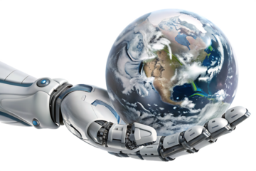 white cyborg robotic hand 3d rendering isolated on white background, png, ai generated