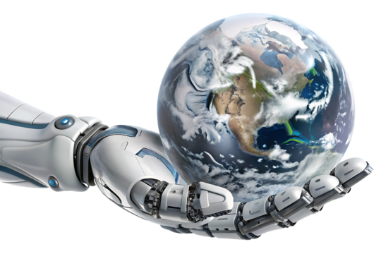 white cyborg robotic hand 3d rendering isolated on white background, png, ai generated