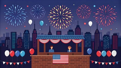 Spectacular fireworks light up city skyline celebration at night sky