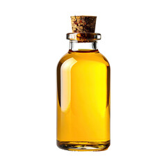 Small glass bottle filled with amber liquid, cork stopper