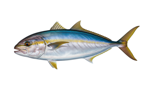 Realistic Vector Illustration of Greater Amberjack Fish with Blue Back and Yellow Stripe
