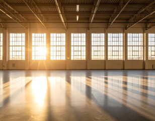 Empty warehouse bathed in sunlight