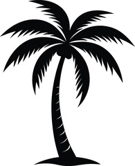 Obraz premium Flat Black Silhouette of Coconut Tree with Long Curved Leaves on White Background