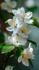 Close-up of Delicate White Apple Blossoms in Springtime Vertical View of Floral Beauty and Freshness