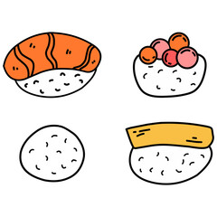 Sushi Doodle Set – Japanese Food Vector Elements and Seamless Pattern