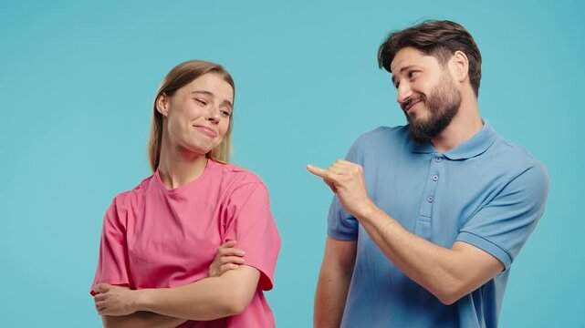 Couple Decide To Reconcile After Conflict. Man And Woman Trying To Apologize