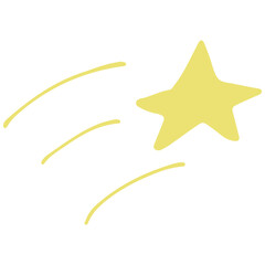 Digital art in the style of a child's drawing shows a yellow star streaking across a white background with three curved lines trailing behind.
