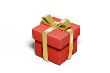 Illustration of red gift box with a gold bow ribbon. It has light shadows on a white background, so you can remove the background easily