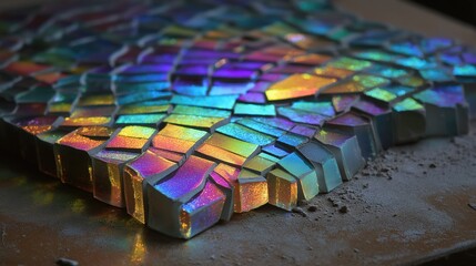 Obraz premium Broken glass mosaics reflecting neon auroras